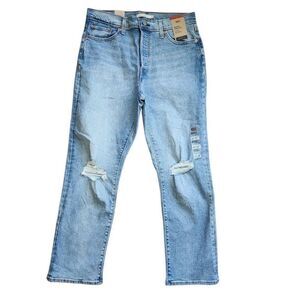 Levis Jeans Wedgie High Rise Straight Womens 14 Short Distressed Light Wash
